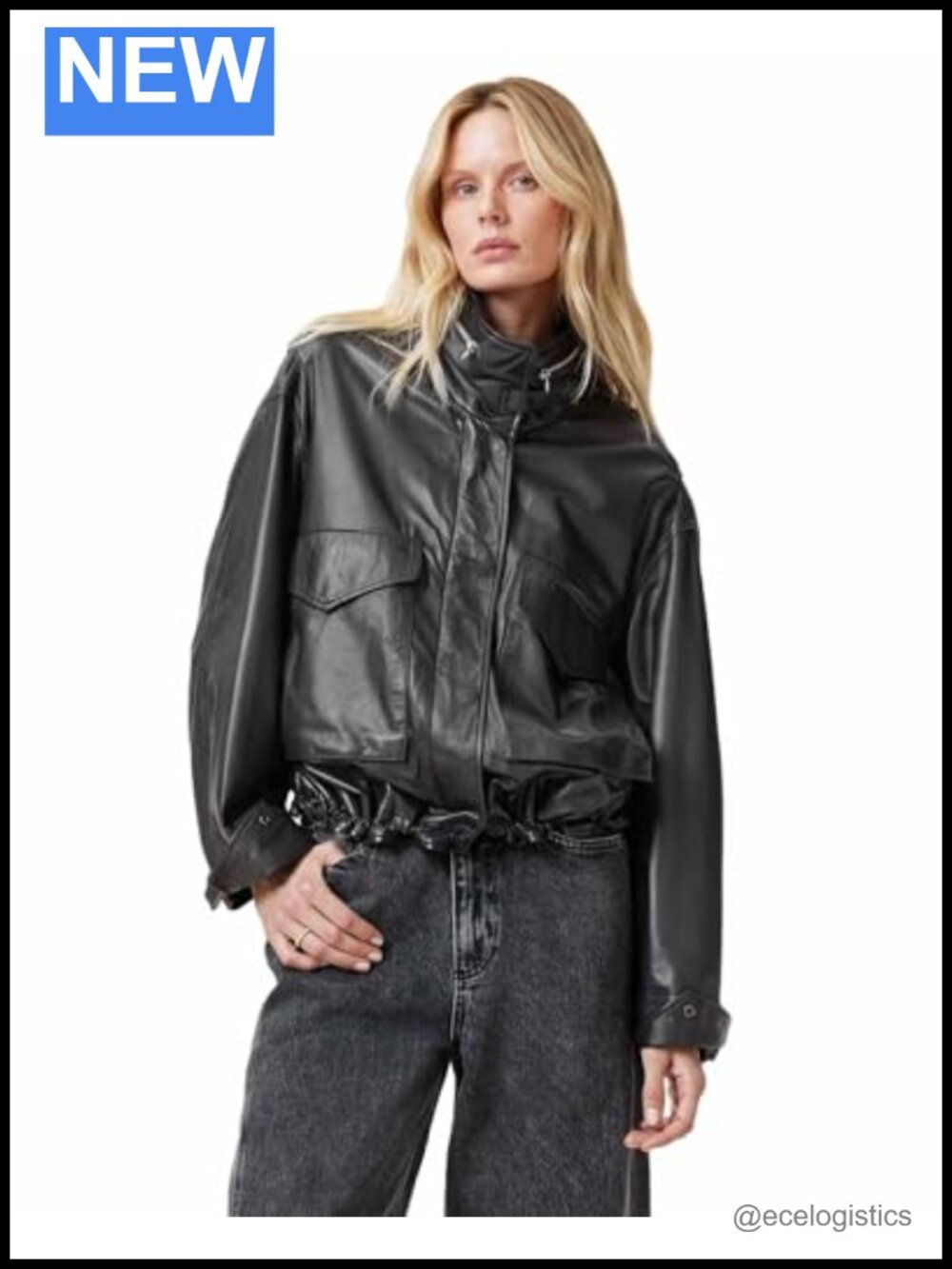 AllSaints Women's Clay Funnel Neck Oversized Leather Jacket